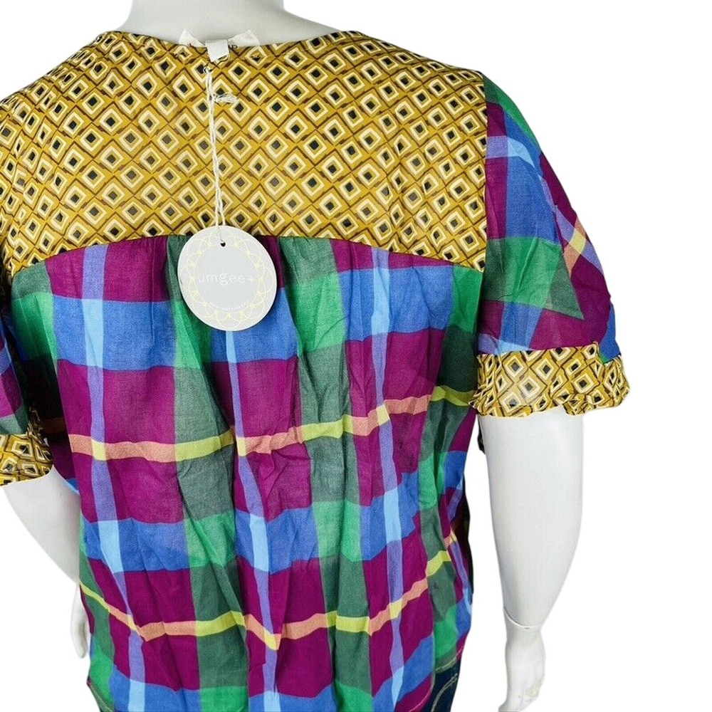 New Umgee Womans Sz XL Blouse Plaid V Neck Faux Wrap Flutter Sleeve Green‎ NWT - Picture 7 of 9